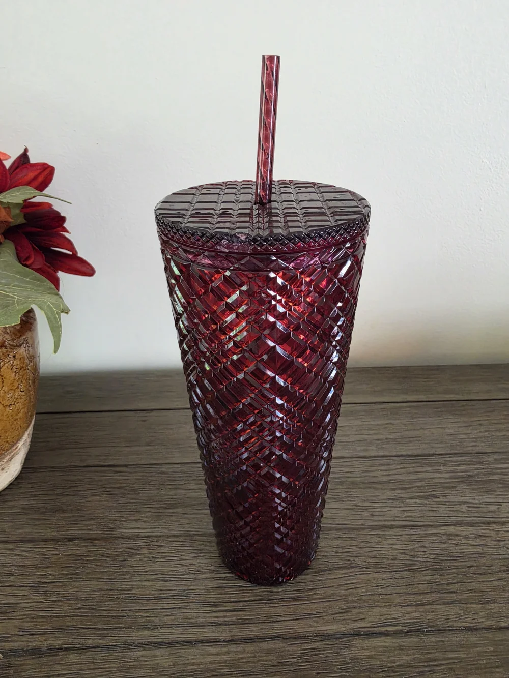 Starbucks Holiday 2022 Burgandy Jeweled Tumbler with Straw